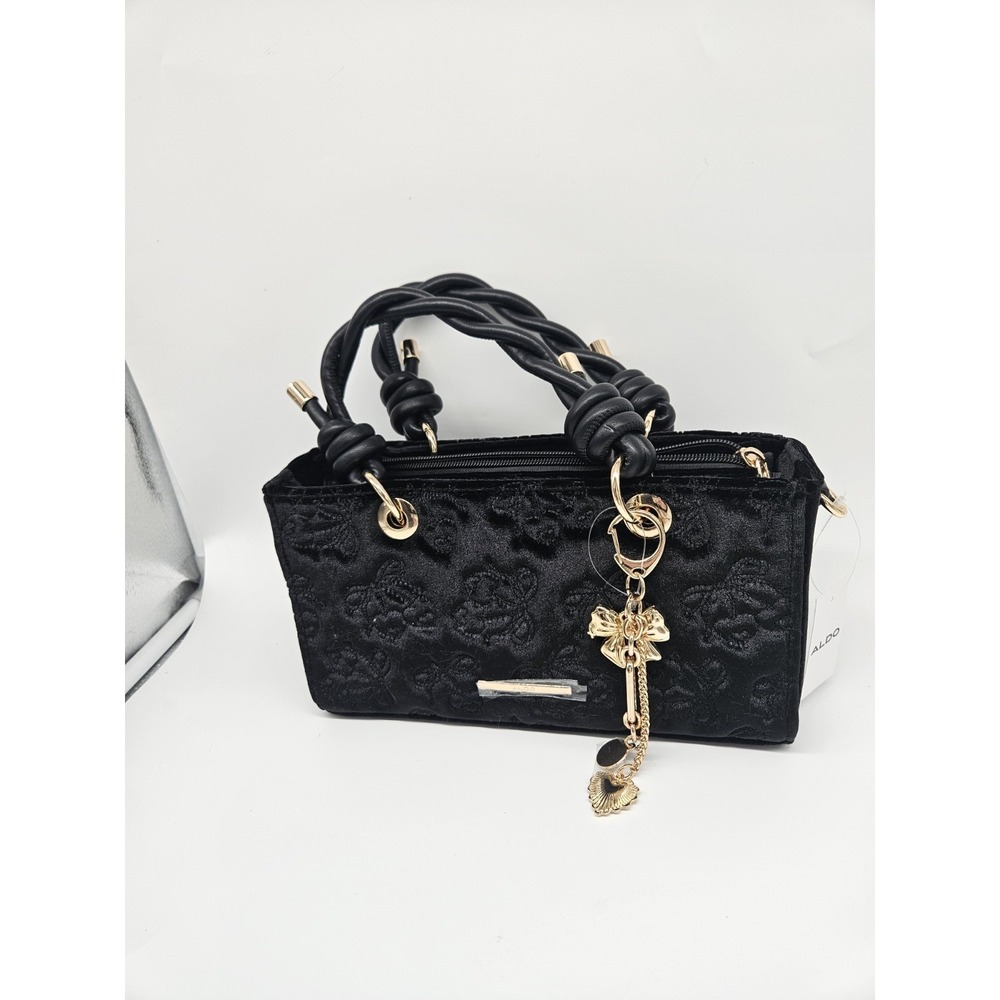 Aldo Suede Heart Cherry Ribbon‎ Design Handbag Crossbody Gold Charm Holiday